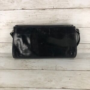 Monsac Black Leather Baguette Shoulder Bag Minimalist Y2K Zip Top Pocket